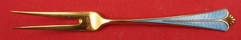 Strawberry Fork 2-tine vermeil w/ turquoise enamel 4 1/8